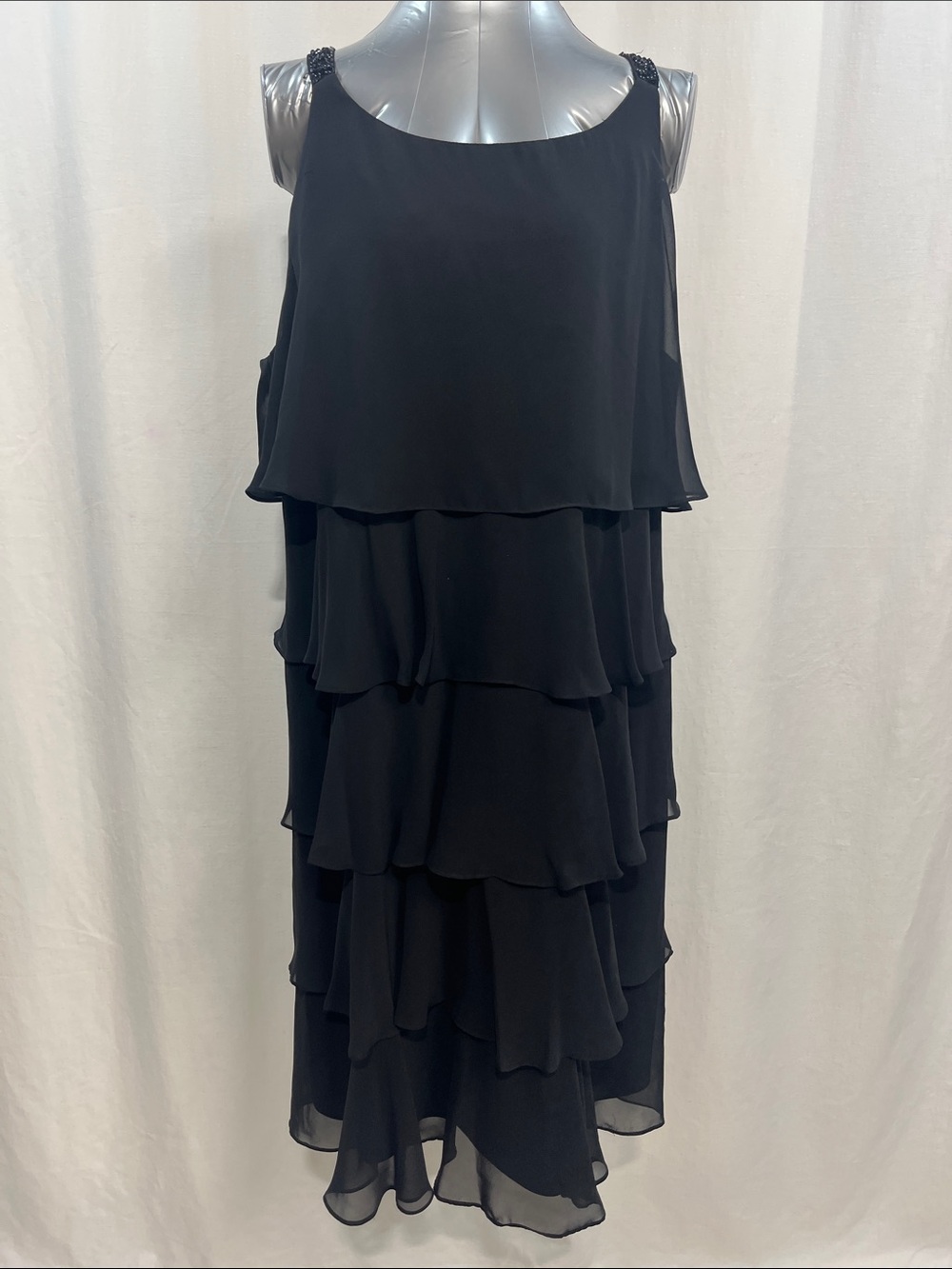 Chiffon Ruffled Tiered Midi Dress in Black plus size wedding party formal cruise